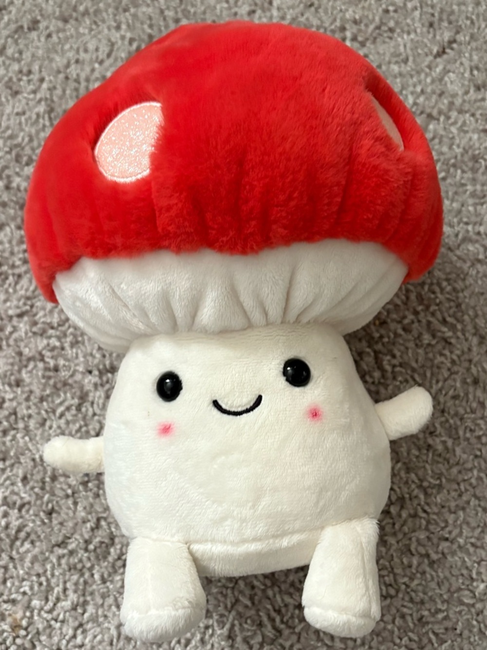 FAO Schwarz Red-and-White Mushroom Plush Smiling Toy